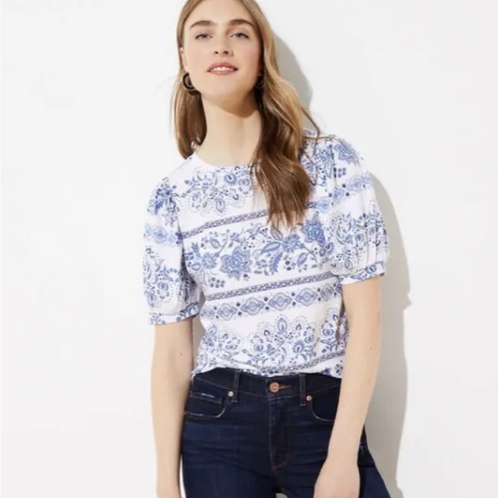 LOFT Garden Puff Sleeve Cropped Statement Tee